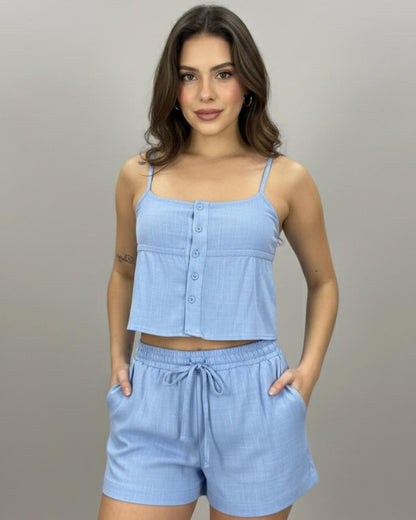 Blusa de Lino con botones, espalda panal de abeja