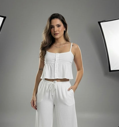 Blusa de Lino con botones, espalda panal de abeja