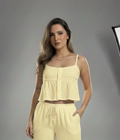 Blusa de Lino con botones, espalda panal de abeja